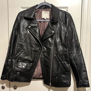 Black Leather Moto Jacket Asymmetrical Zipper